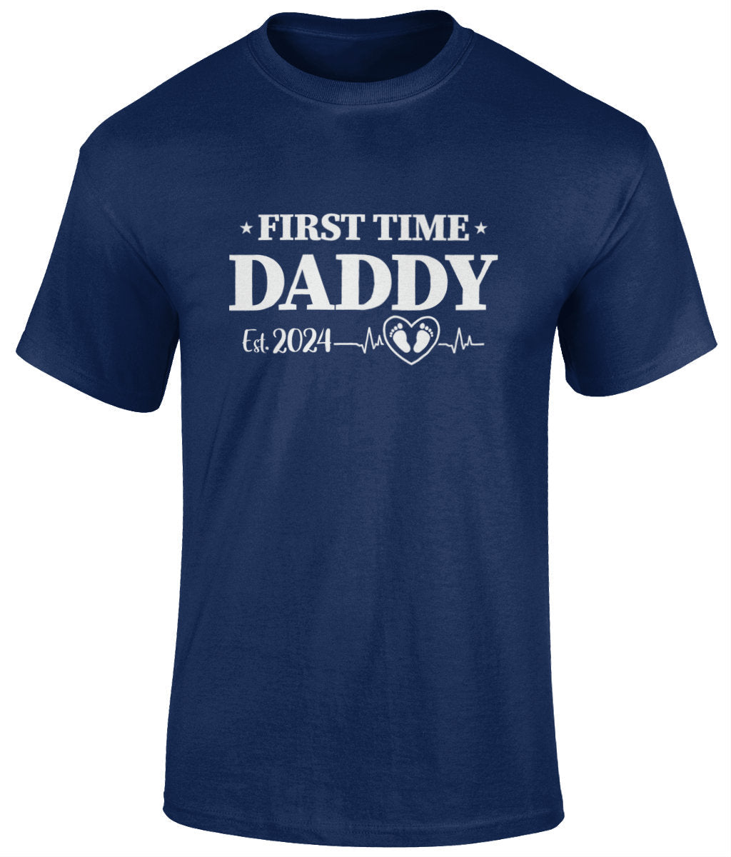 First Time DADDY EST. 2024 T-Shirt, Father's Day Gift - BoundlessLoveStore - Navy - Small - Clothing - cool dad shirt