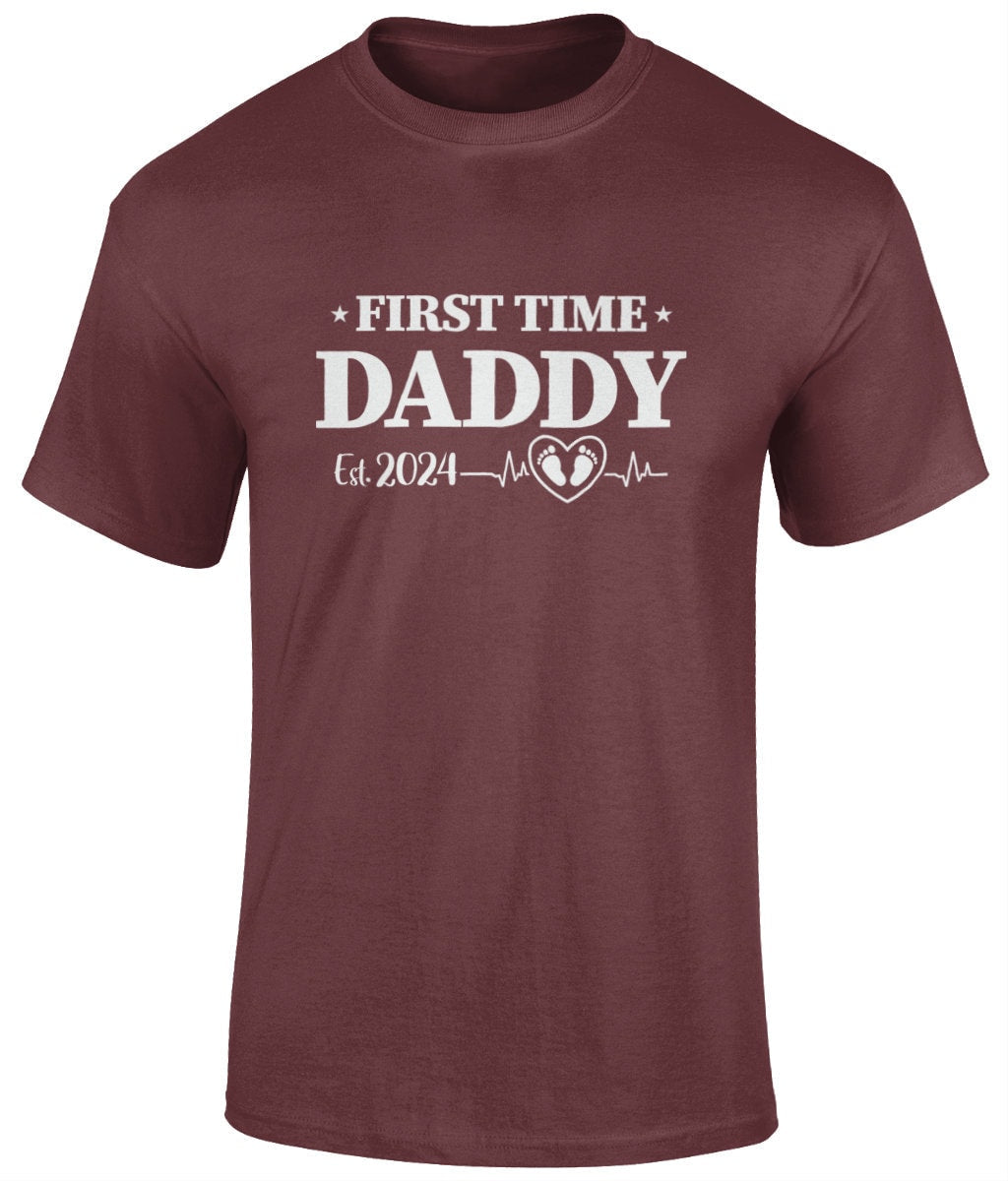 First Time DADDY EST. 2024 T-Shirt, Father's Day Gift - BoundlessLoveStore - Maroon - Small - Clothing - cool dad shirt