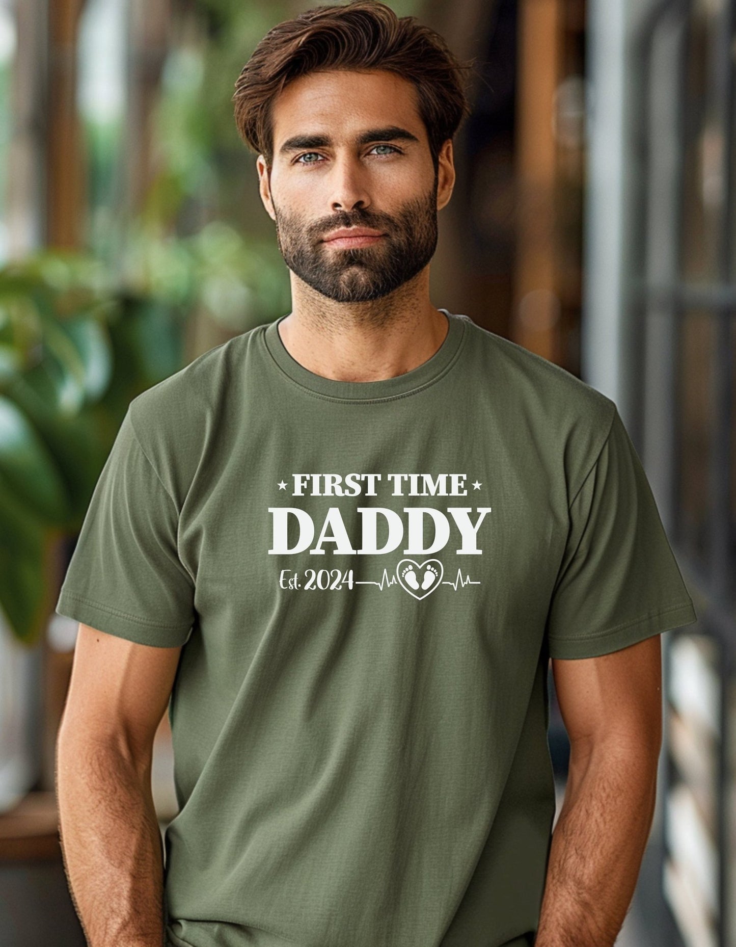 First Time DADDY EST. 2024 T-Shirt, Father's Day Gift - BoundlessLoveStore - Green - Small - Clothing - cool dad shirt