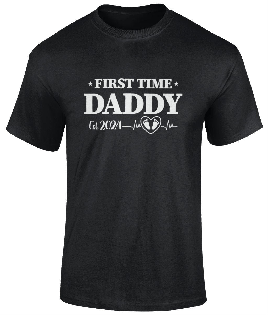 First Time DADDY EST. 2024 T-Shirt, Father's Day Gift - BoundlessLoveStore - black - Small - Clothing - cool dad shirt