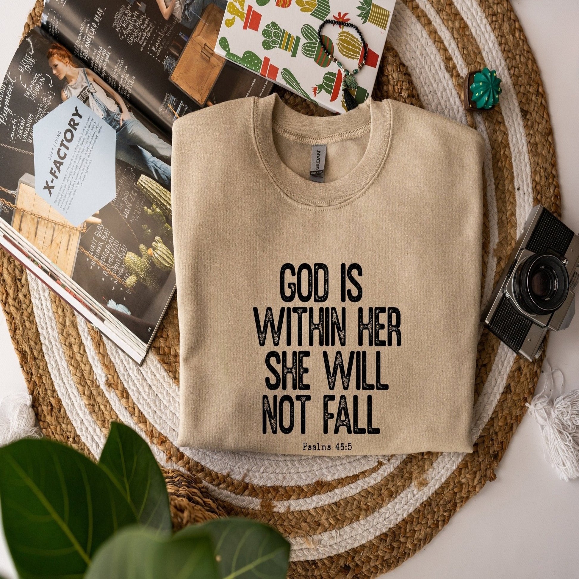 God Is Within Her unisex crew neck sweatshirt - BoundlessLoveStore - X-Small - Desert Sand - Christian Sweatshirt - Clothing