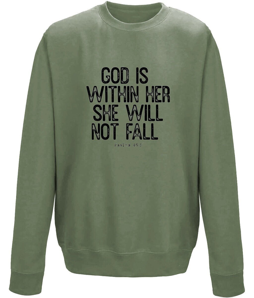 God Is Within Her unisex crew neck sweatshirt - BoundlessLoveStore - X-Small - Earthy Green - Christian Sweatshirt - Clothing