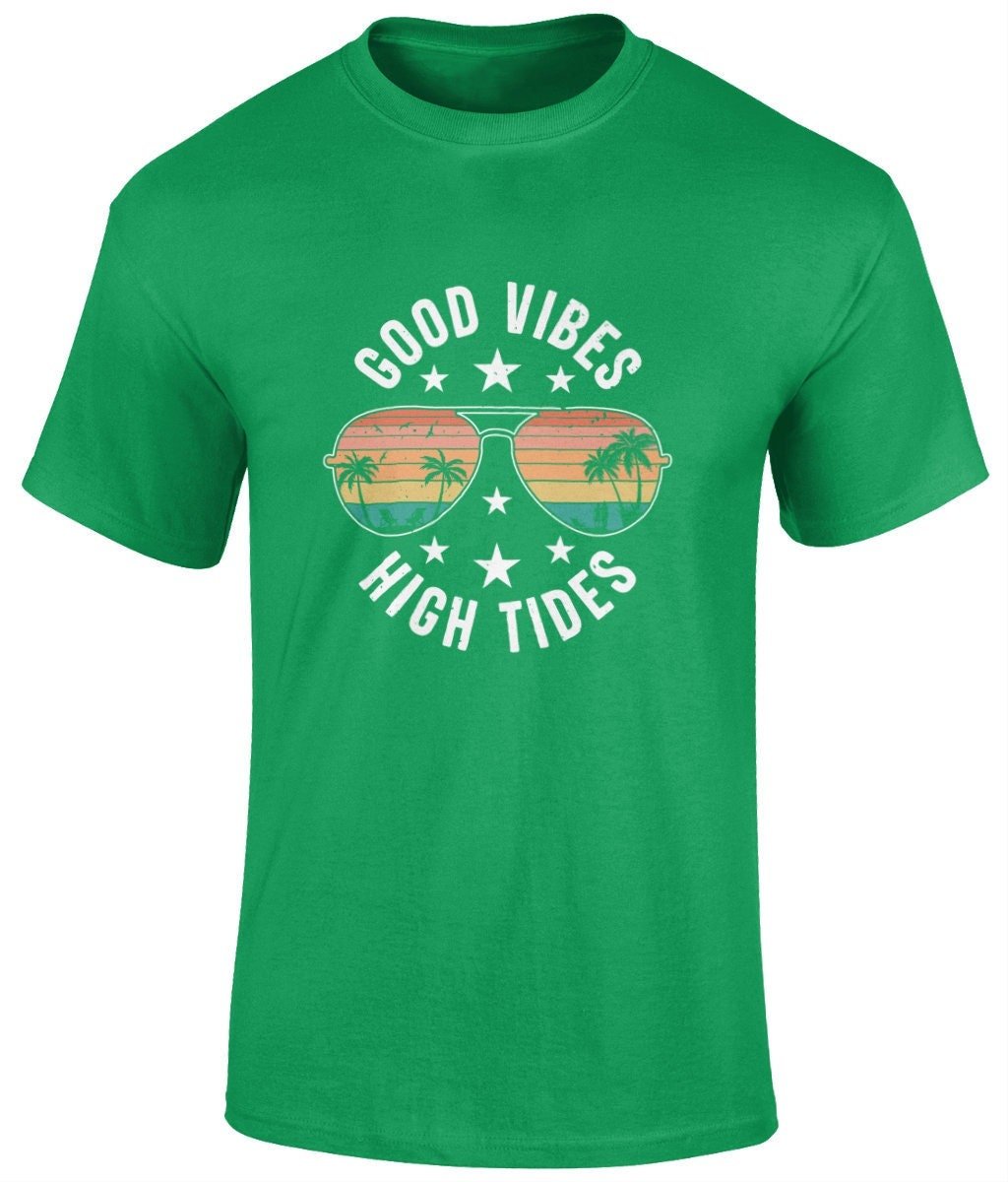 Good vibes high tides T-Shirt, Graphic Unisex Tee - BoundlessLoveStore - Irish Green - Small - artisan print - beach vibes