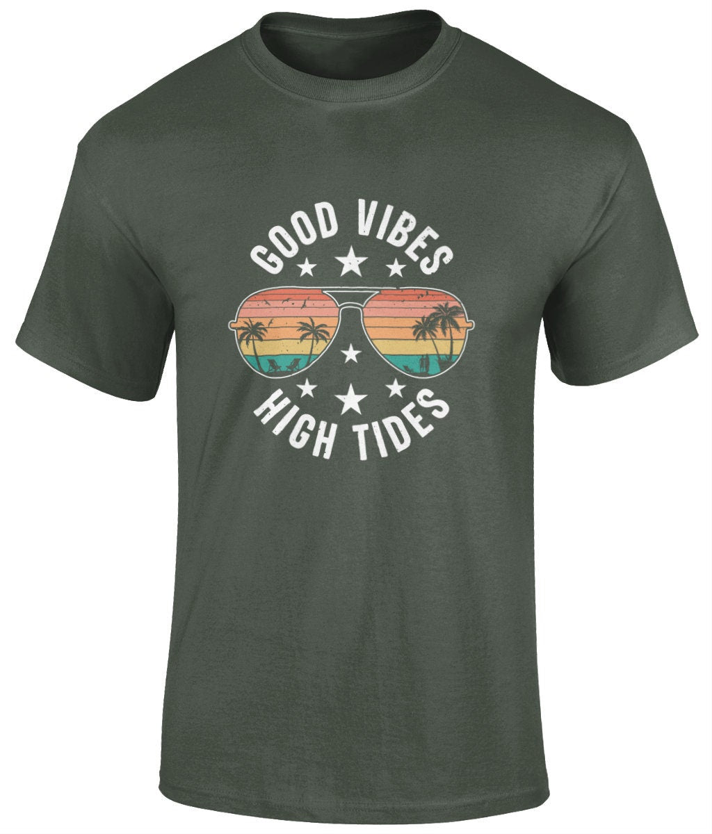 Good vibes high tides T-Shirt, Graphic Unisex Tee - BoundlessLoveStore - Irish Green - Small - artisan print - beach vibes