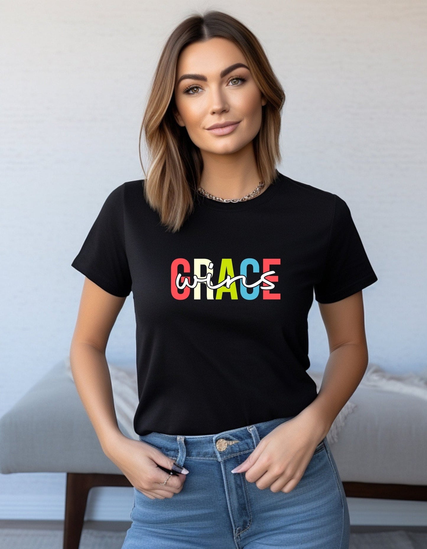 Grace wins Unisex Christian T- Shirt, Faith T-Shirts - BoundlessLoveStore - Black - Small - christian t shirts