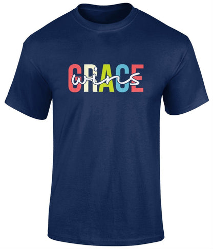 Grace wins Unisex Christian T- Shirt, Faith T-Shirts - BoundlessLoveStore - Navy - Small