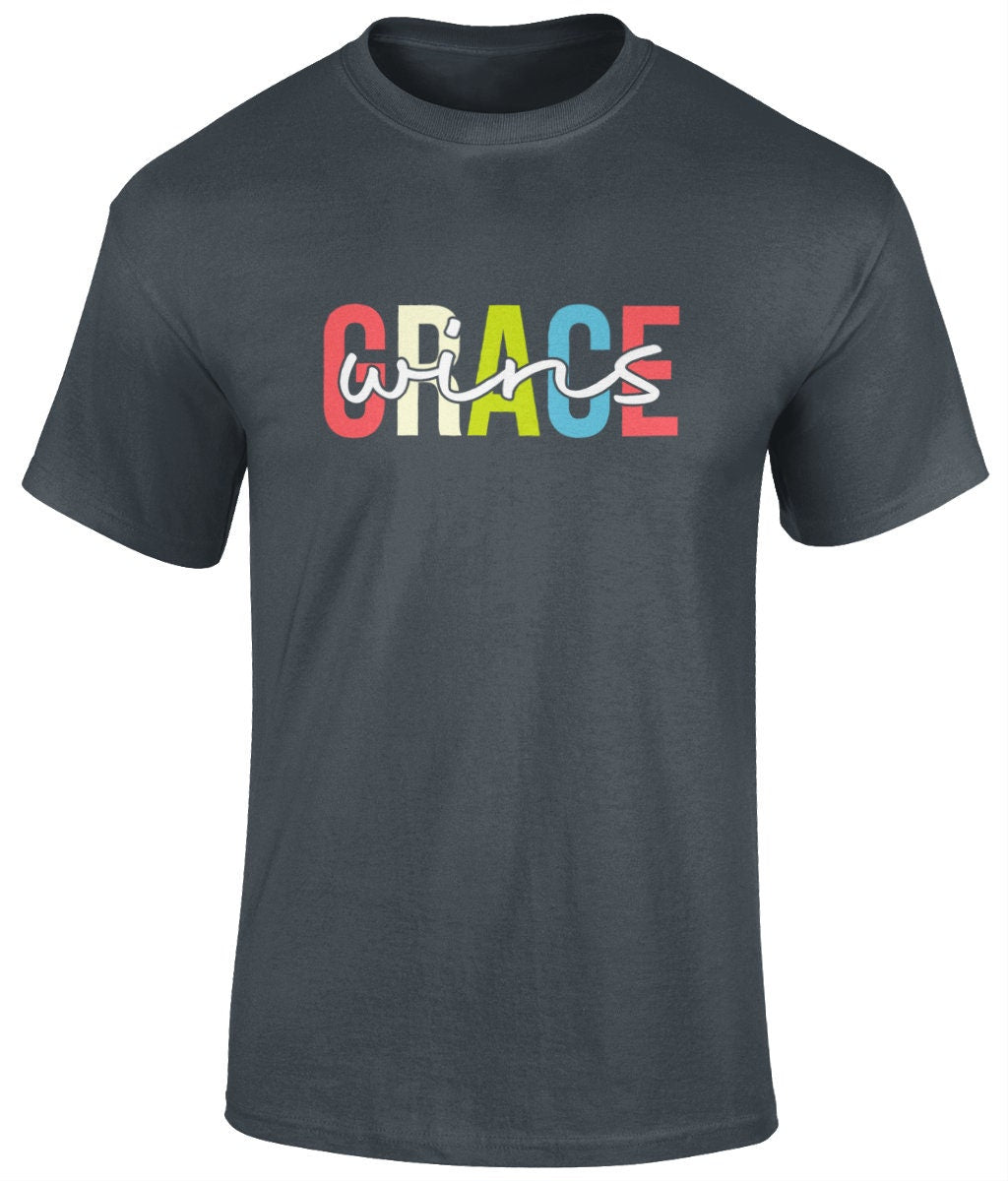 Grace wins Unisex Christian T- Shirt, Faith T-Shirts - BoundlessLoveStore - Charcoal - Small -