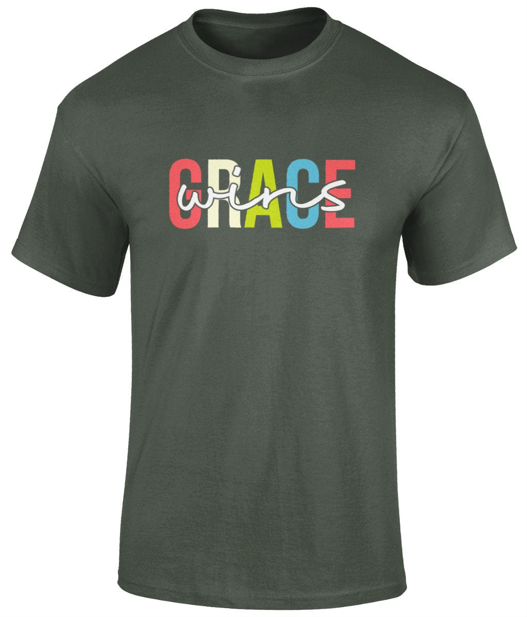 Grace wins Unisex Christian T- Shirt, Faith T-Shirts - BoundlessLoveStore - military green - Small