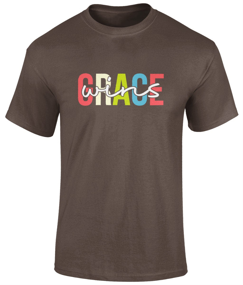 Grace wins Unisex Christian T- Shirt, Faith T-Shirts - BoundlessLoveStore - Dark Chocolate - Small