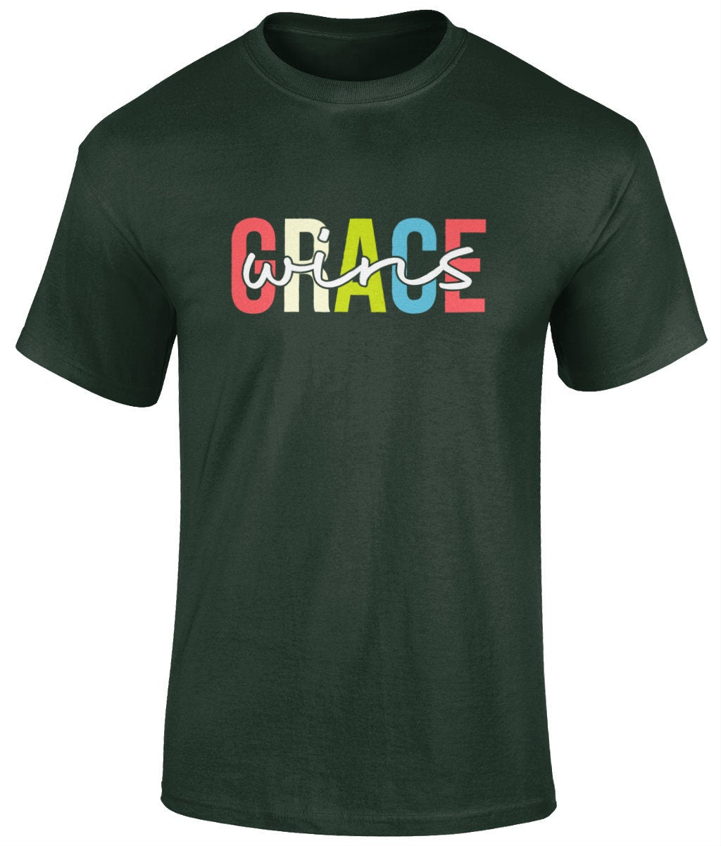 Grace wins Unisex Christian T- Shirt, Faith T-Shirts - BoundlessLoveStore - Forest - Small - christian t shirts