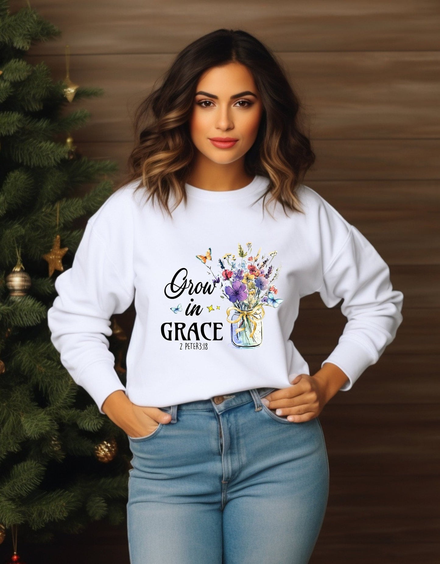 Grow In Grace unisex crew neck sweatshirt - BoundlessLoveStore - X-Small - Arctic White - Christian Sweatshirt - Clothing