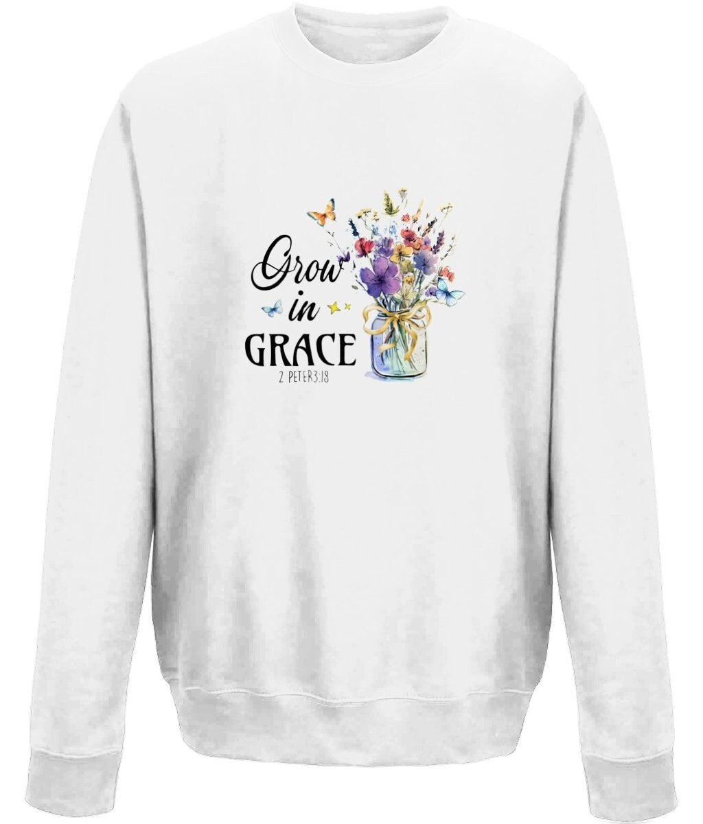 Grow In Grace unisex crew neck sweatshirt - BoundlessLoveStore - X-Small - Arctic White - Christian Sweatshirt - Clothing