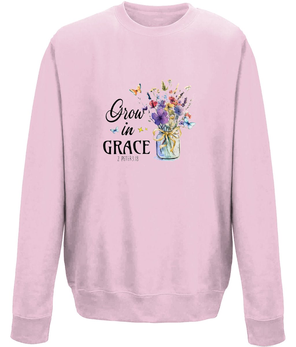 Grow In Grace unisex crew neck sweatshirt - BoundlessLoveStore - X-Small - Baby Pink - Christian Sweatshirt - Clothing