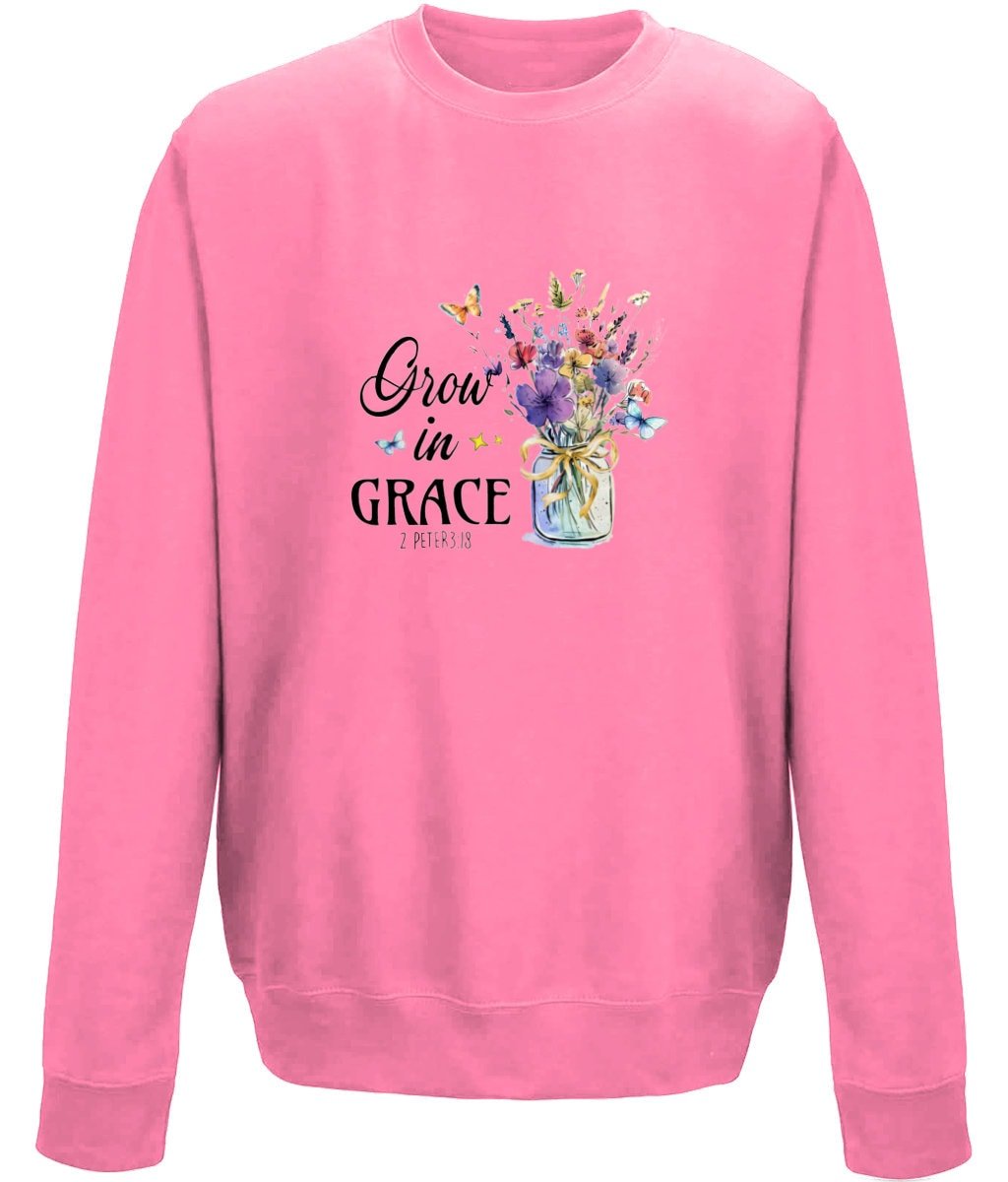 Grow In Grace unisex crew neck sweatshirt - BoundlessLoveStore - X-Small - Candyfloss Pink - Christian Sweatshirt - Clothing