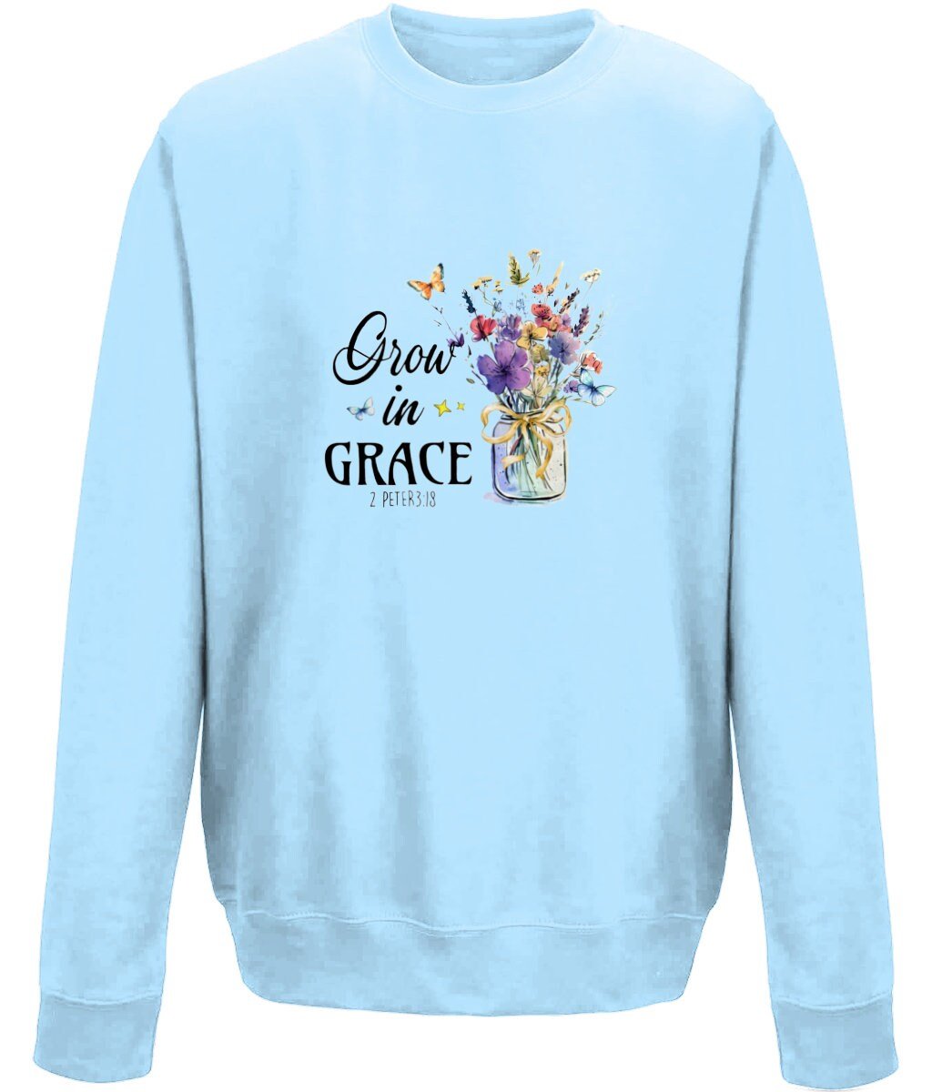 Grow In Grace unisex crew neck sweatshirt - BoundlessLoveStore - X-Small - Sky Blue - Christian Sweatshirt - Clothing