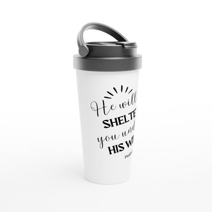 He will shelter you under his wings travel mug - BoundlessLoveStore- Coffee cup - Coffee mug- Stainless steel with lid handle