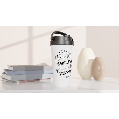 He will shelter you under his wings travel mug - BoundlessLoveStore- Coffee cup - Coffee mug- Stainless steel with lid handle