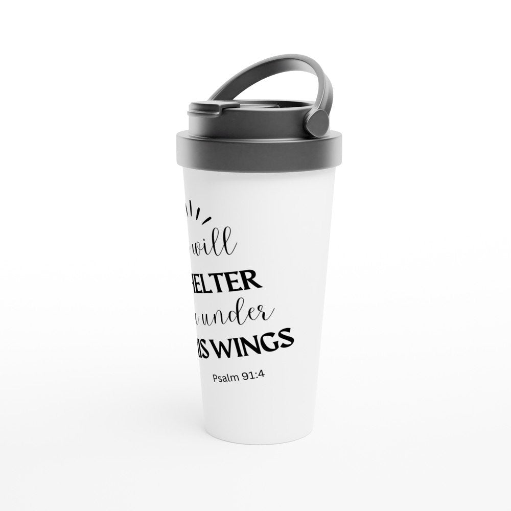 He will shelter you under his wings travel mug - BoundlessLoveStore- Coffee cup - Coffee mug- Stainless steel with lid handle