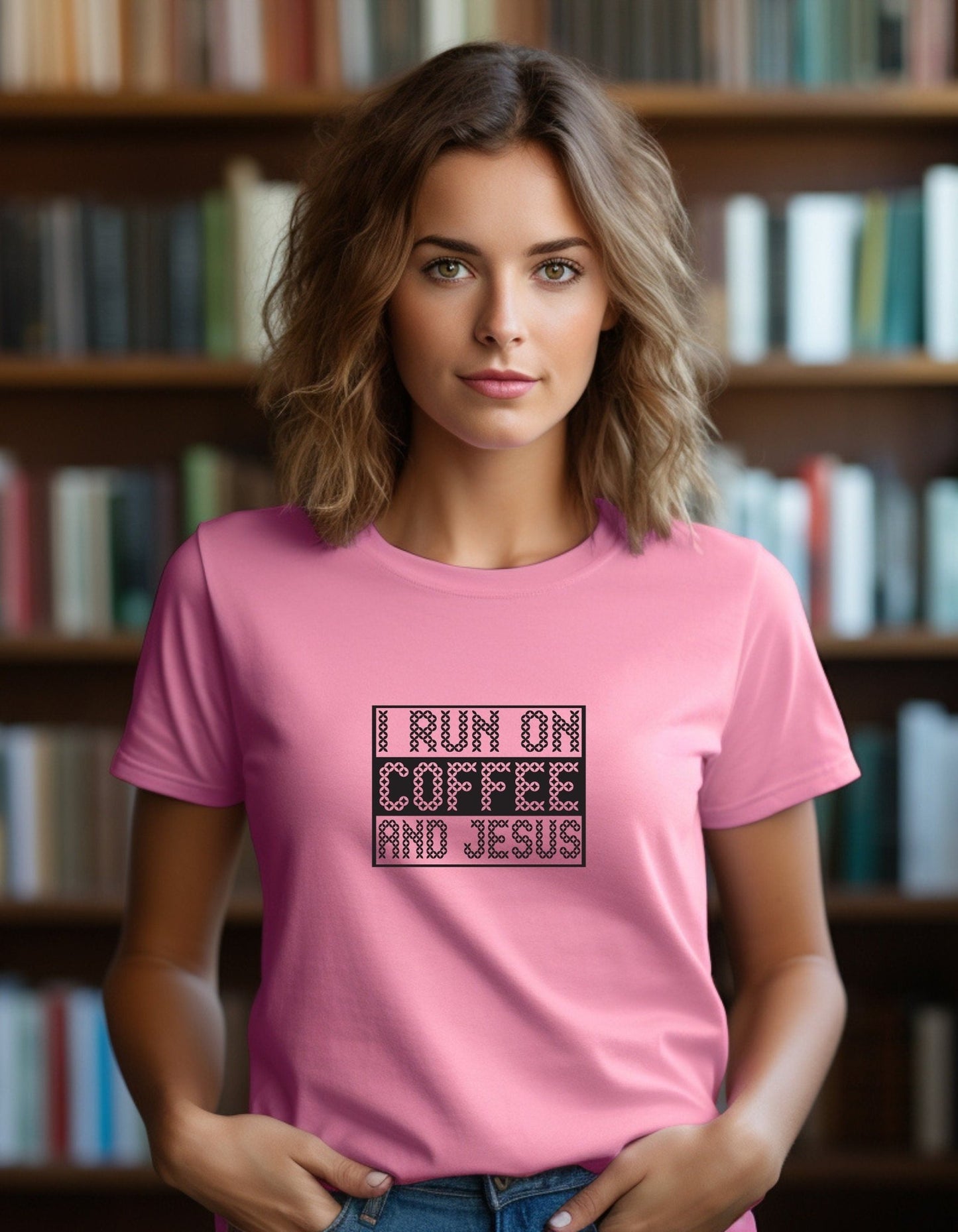 I Run On Coffee And Jesus Unisex T-Shirt, Faith T-Shirts - BoundlessLoveStore - Pink - Christian t shirts - Christian tee