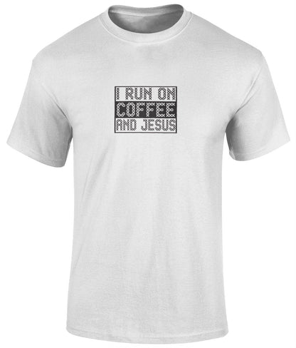 I Run On Coffee And Jesus Unisex T-Shirt, Faith T-Shirts - BoundlessLoveStore - White - Christian t shirts - Christian tee