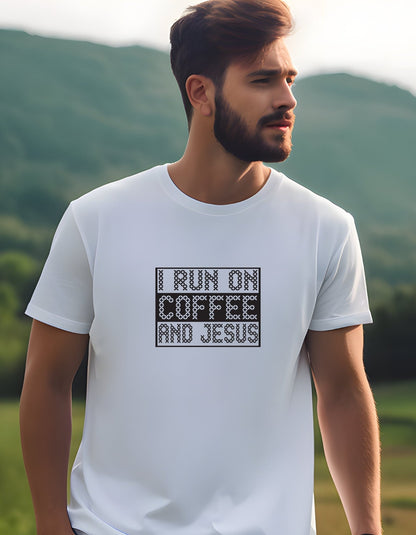 I Run On Coffee And Jesus Unisex T-Shirt, Faith T-Shirts - BoundlessLoveStore - White - Christian t shirts - Christian tee