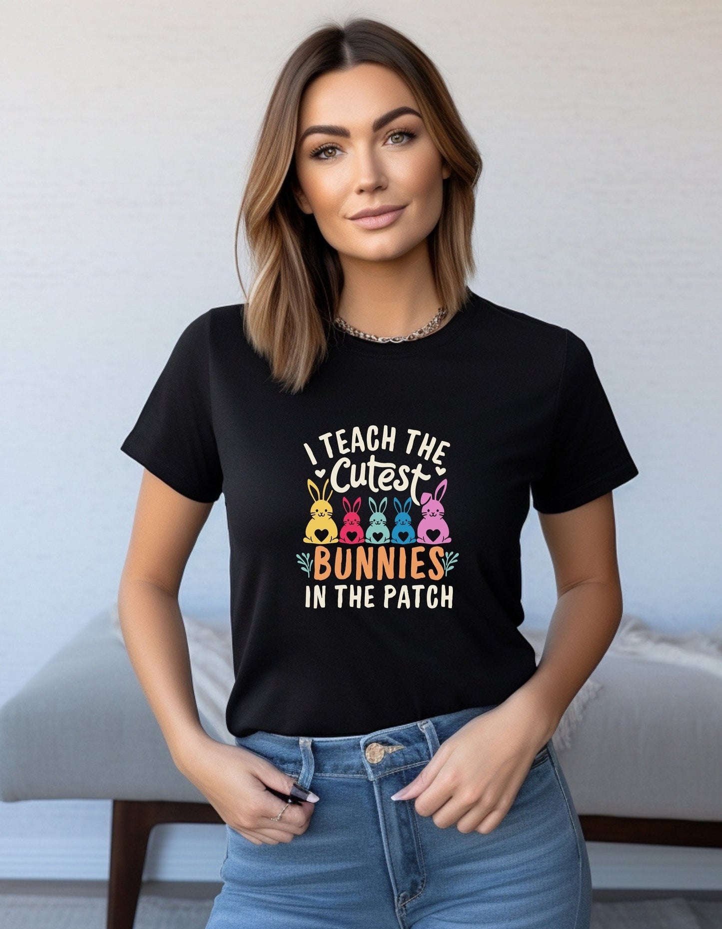 I Teach The Cutest Bunnies In The Patch Tee Shirt, Funny Unisex T- Shirt - BoundlessLoveStore - Black - Small