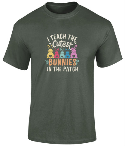 I Teach The Cutest Bunnies In The Patch Tee Shirt, Funny Unisex T- Shirt - BoundlessLoveStore - military green- Small -