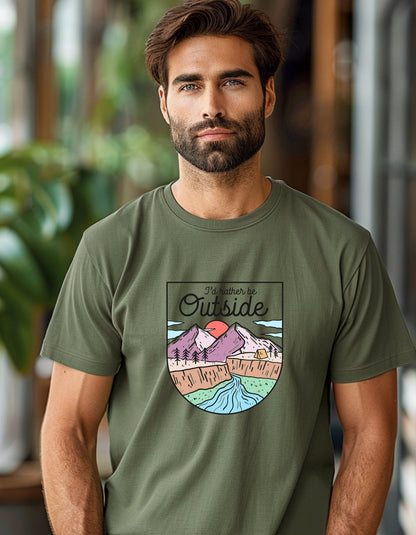 I'll rather be outside T-Shirt, Graphic Unisex Tee - BoundlessLoveStore - Military Green - Small - artisan print - beach vibe