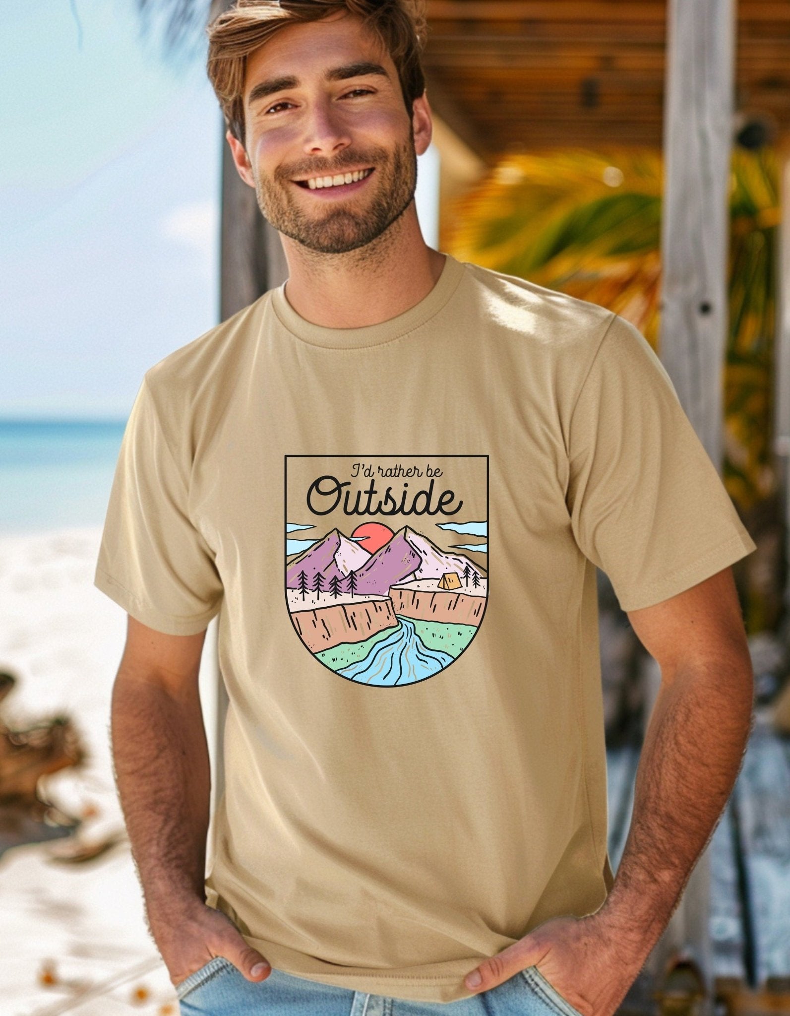 I'll rather be outside T-Shirt, Graphic Unisex Tee - BoundlessLoveStore - Sand - Small - artisan print - beach vibes