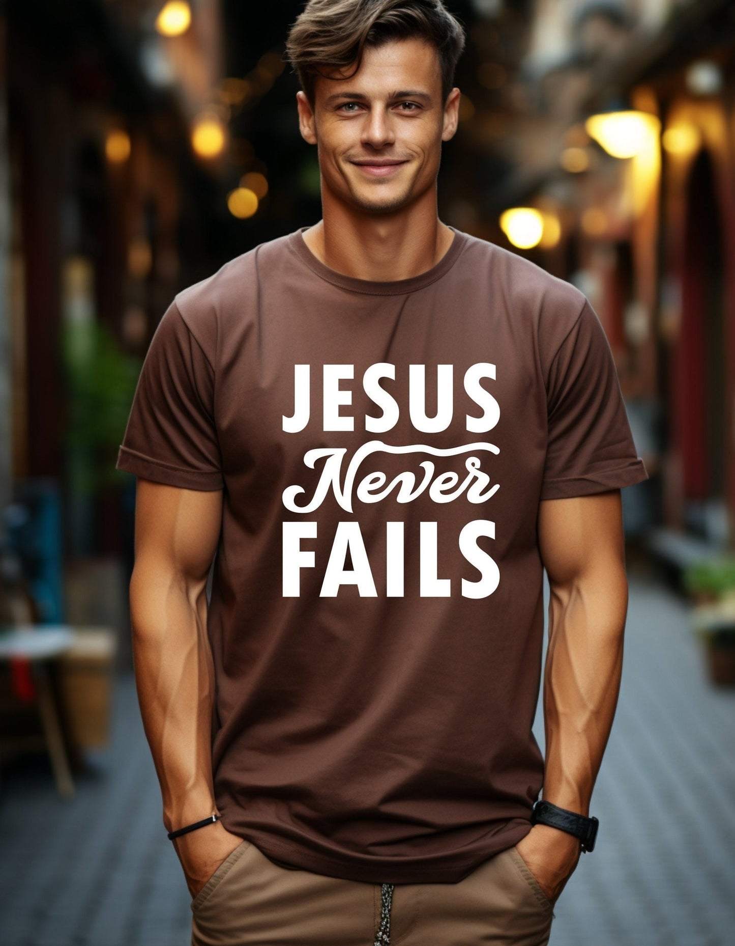 Jesus Never Fails Unisex T-Shirt, Faith T-Shirts - BoundlessLoveStore - Brown - Christian t shirts - Christian tee