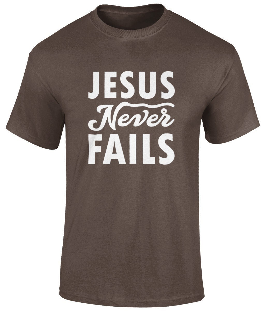 Jesus Never Fails Unisex T-Shirt, Faith T-Shirts - BoundlessLoveStore - Brown - Christian t shirts - Christian tee