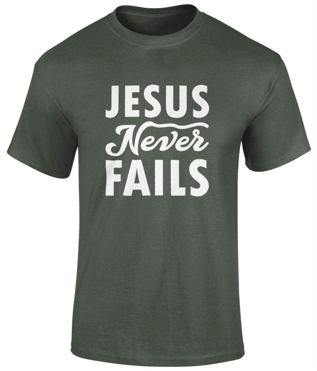 Jesus Never Fails Unisex T-Shirt, Faith T-Shirts - BoundlessLoveStore -Military green- Christian t shirts - Christian tee