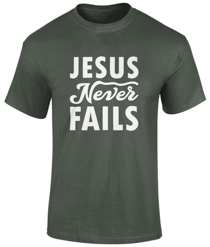 Jesus Never Fails Unisex T-Shirt, Faith T-Shirts - BoundlessLoveStore -Military green- Christian t shirts - Christian tee