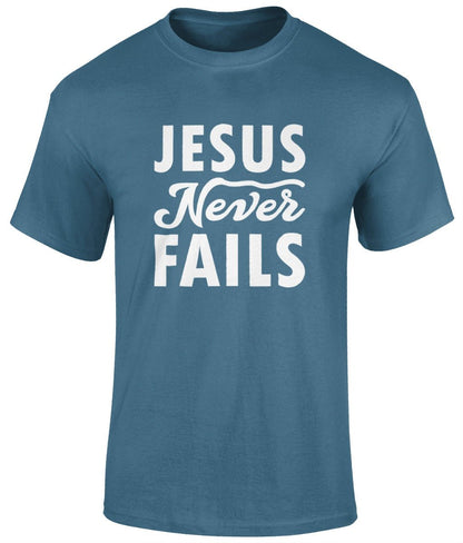 Jesus Never Fails Unisex T-Shirt, Faith T-Shirts - BoundlessLoveStore -Indigo blue- Christian t shirts - Christian tee