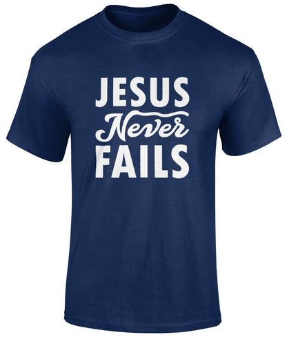 Jesus Never Fails Unisex T-Shirt, Faith T-Shirts - BoundlessLoveStore - Navy blue - Christian t shirts - Christian tee