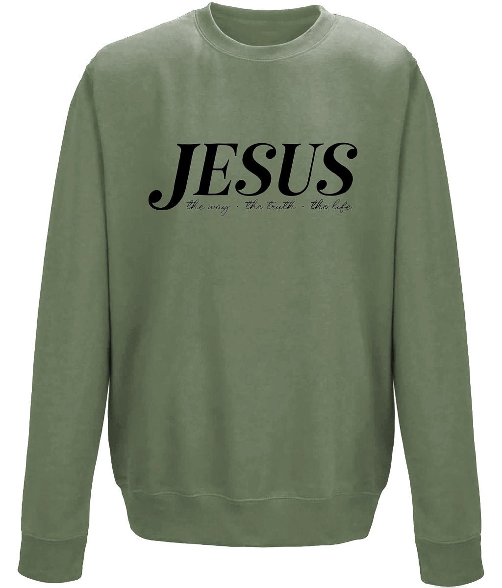 Jesus The Way The Truth The Life unisex sweatshirt - BoundlessLoveStore - X-Small - Earthy Green - Christian Sweatshirt