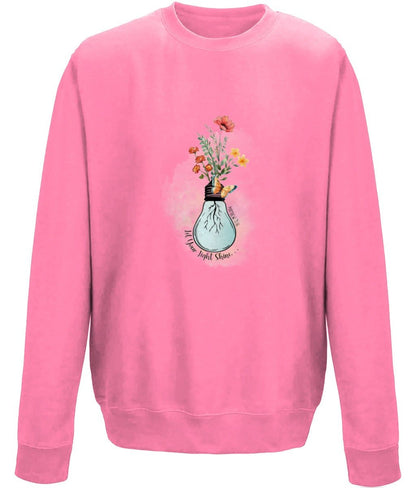 Let Your Light Shine unisexsweatshirt - BoundlessLoveStore - X-Small - Candyfloss Pink - Christian Sweatshirt - Clothing