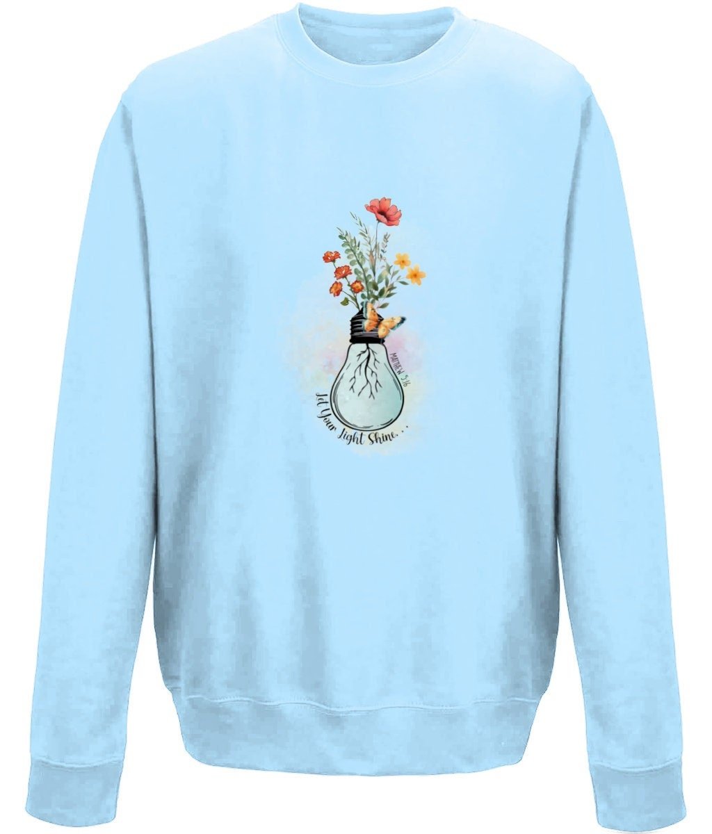 Let Your Light Shine unisex crew neck sweatshirt - BoundlessLoveStore - X-Small - Sky Blue - Christian Sweatshirt - Clothing