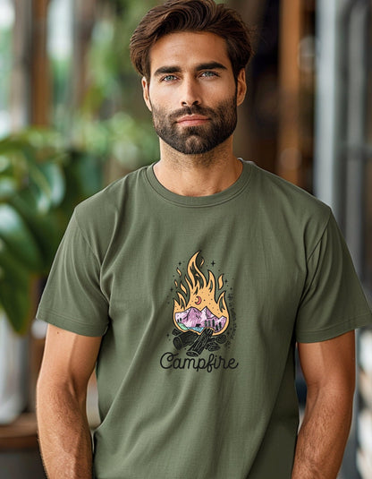 Life is better around the campfire T-Shirt, Graphic Unisex Tee - BoundlessLoveStore - Military Green - Small - artisan print