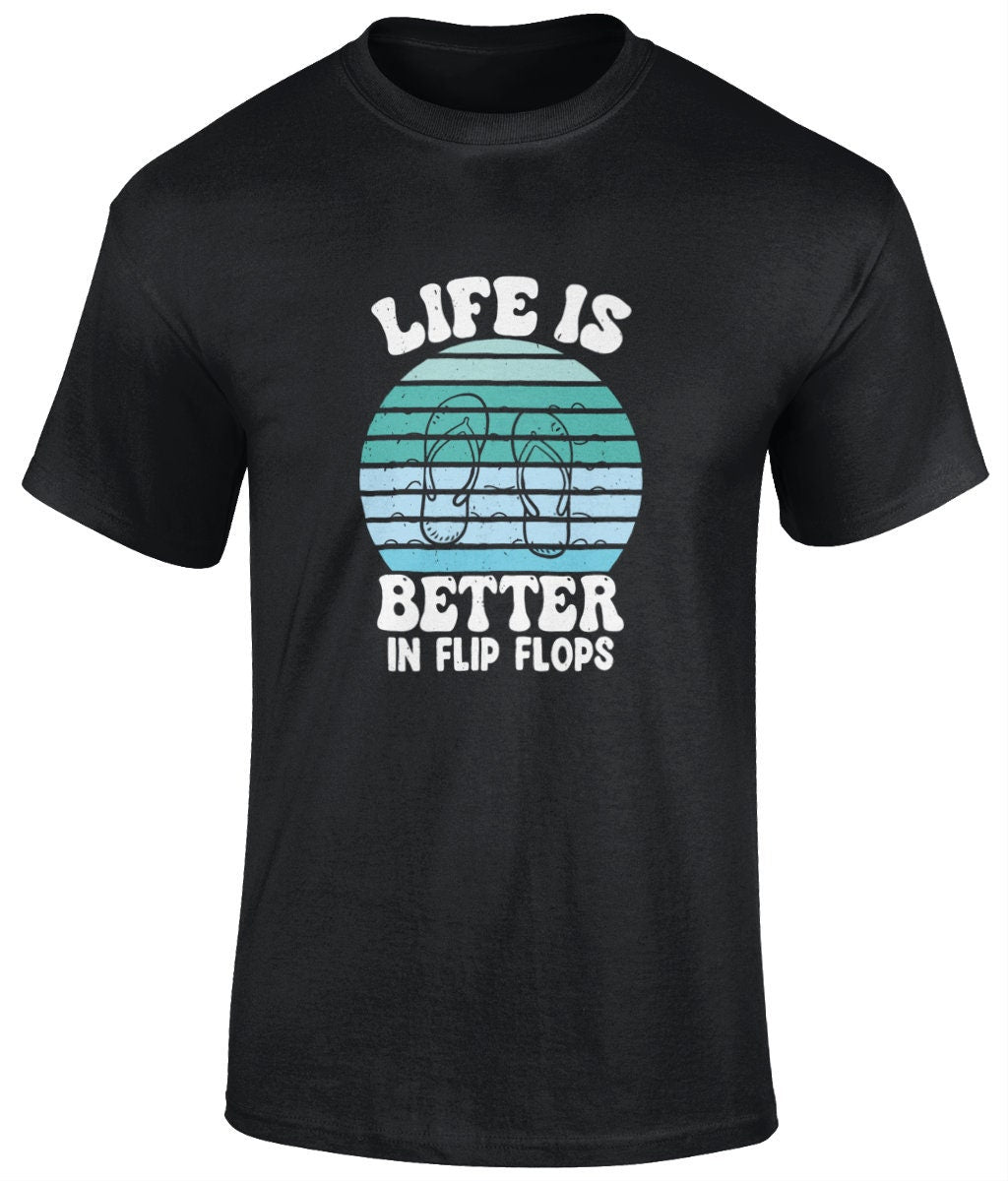 Life is better in flipflops T-Shirt, Graphic Unisex Tee - BoundlessLoveStore - Black - Small - artisan print - beach vibes