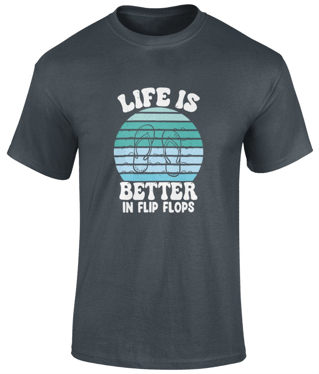 Life is better in flipflops T-Shirt, Graphic Unisex Tee - BoundlessLoveStore - Charcoal - Small - artisan print - beach vibes