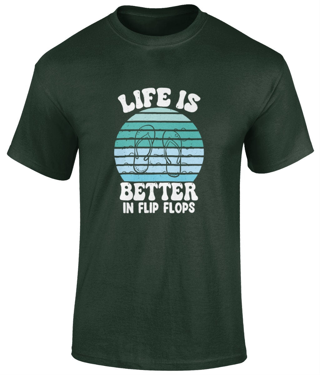 Life is better in flipflops T-Shirt, Graphic Unisex Tee - BoundlessLoveStore - Forest - Small - artisan print - beach vibes