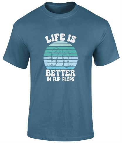 Life is better in flipflops T-Shirt, Graphic Unisex Tee - BoundlessLoveStore - Indigo Blue - Small - artisan print - beach