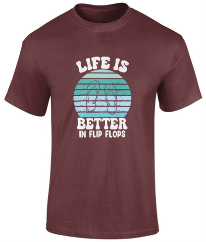 Life is better in flipflops T-Shirt, Graphic Unisex Tee - BoundlessLoveStore - Maroon - Small - artisan print - beach vibes