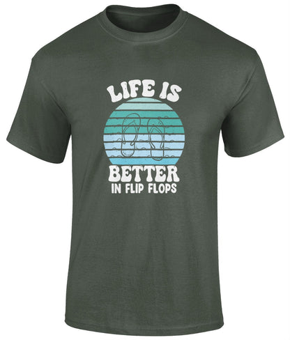 Life is better in flipflops T-Shirt, Graphic Unisex Tee - BoundlessLoveStore - Military Green - Small- artisan print - beach