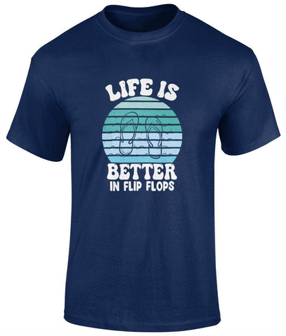 Life is better in flipflops T-Shirt, Graphic Unisex Tee - BoundlessLoveStore - Navy - Small - artisan print - beach vibes