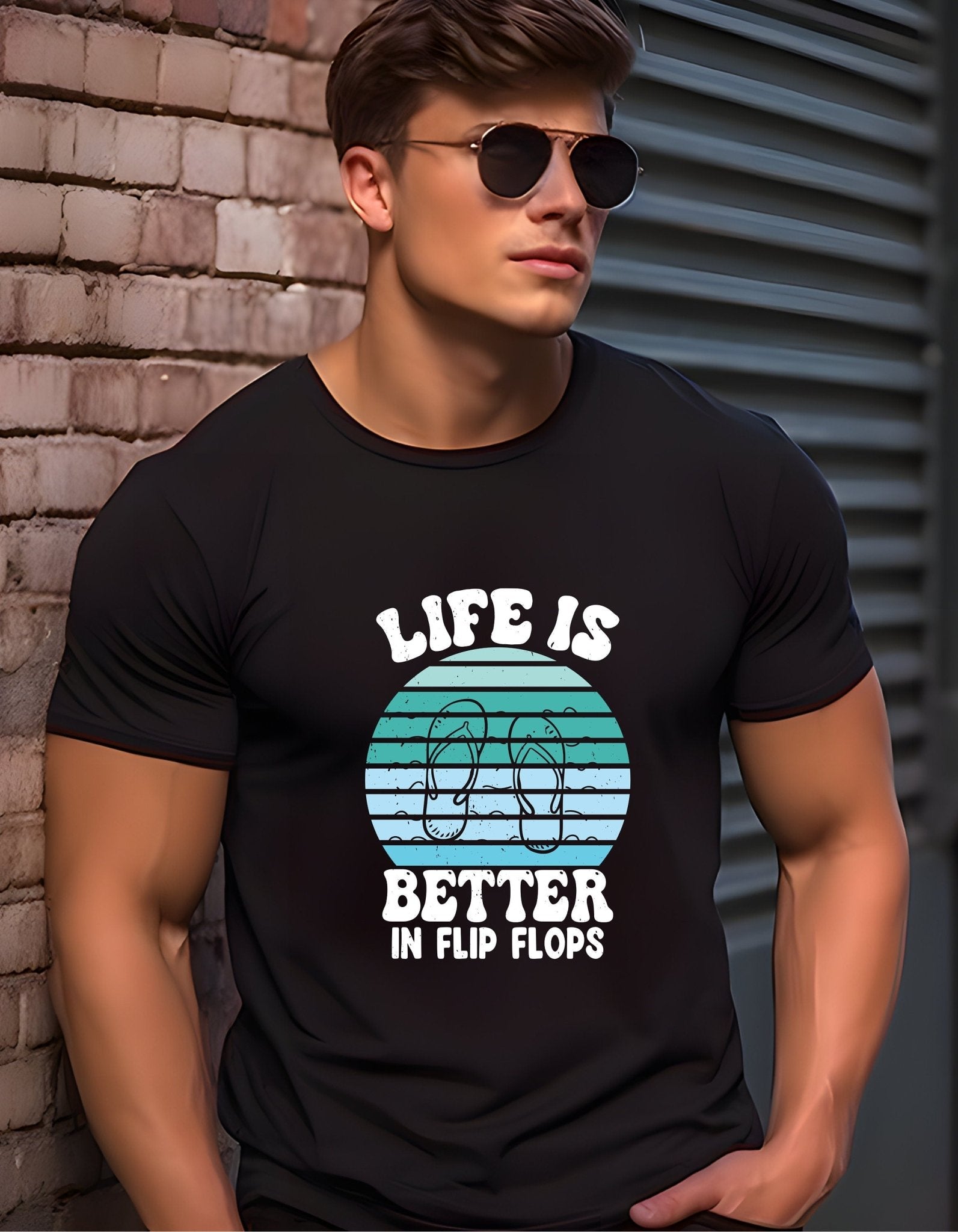 Life is better in flipflops T-Shirt, Graphic Unisex Tee - BoundlessLoveStore -black - Small - artisan print - beach vibes