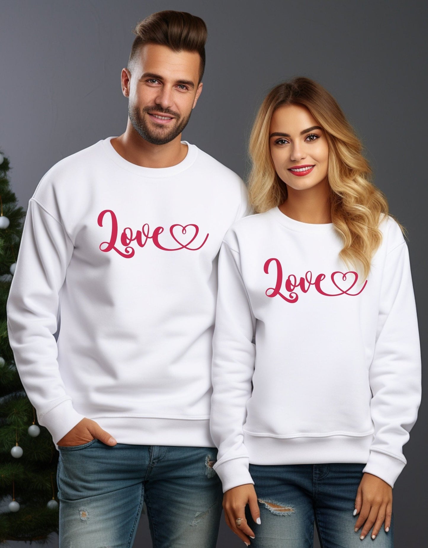 Love heart valentine sweatshirt - BoundlessLoveStore - X-Small - Arctic White - couple sweatshirt - crewneck sweatshirt