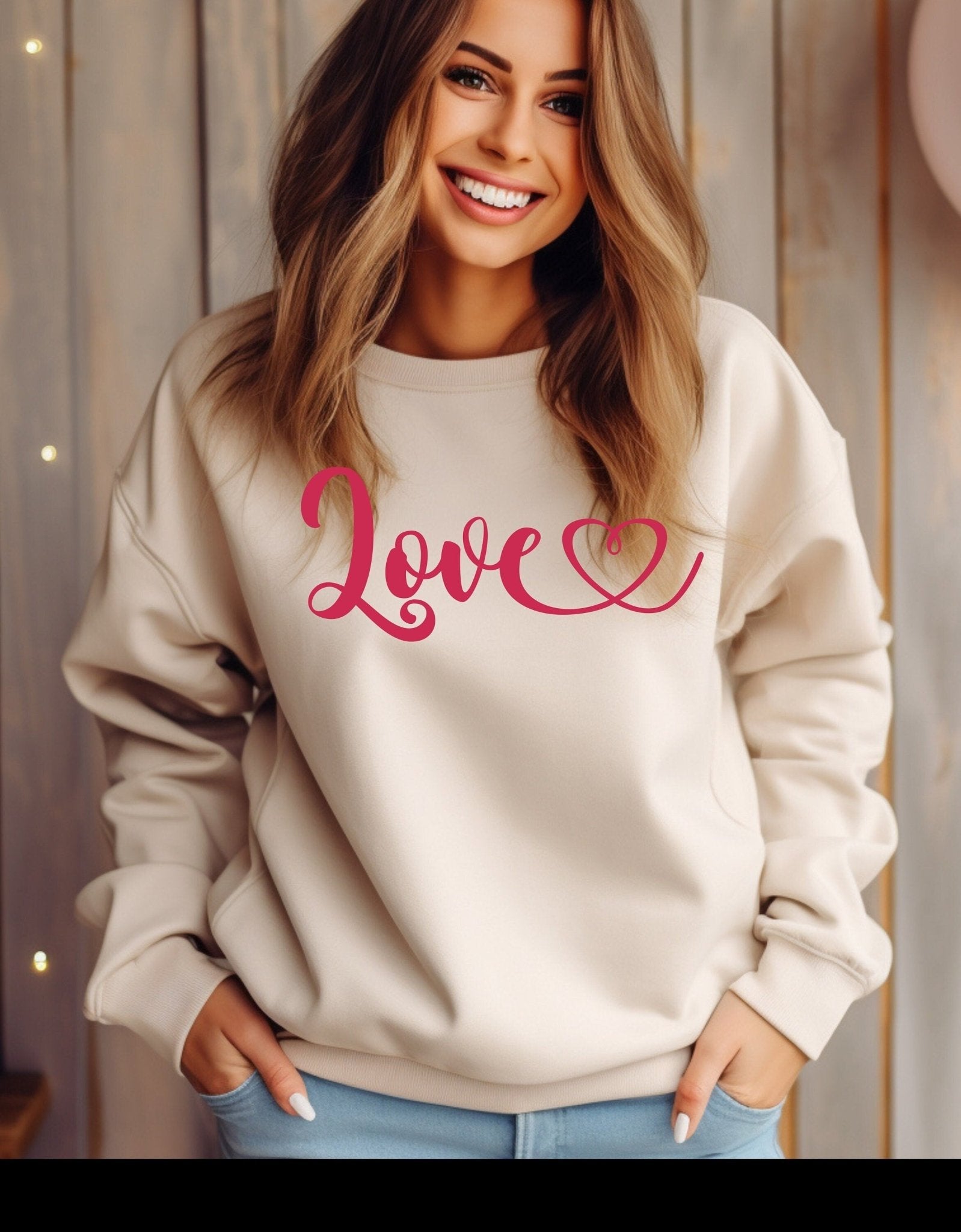 Love heart valentine crew neck sweatshirt - BoundlessLoveStore - X-Small - Nude - couple sweatshirt - crewneck sweatshirt