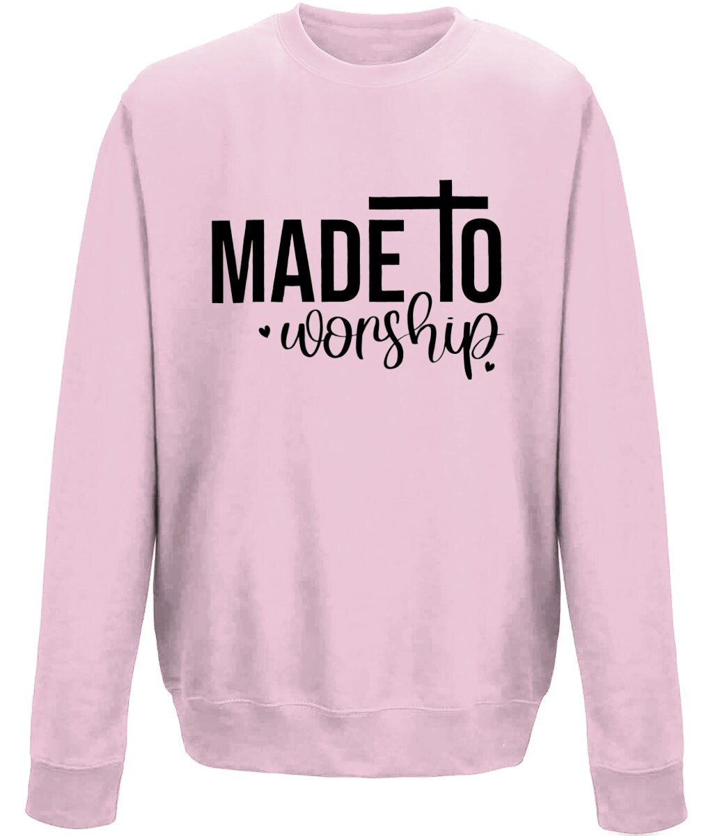 Made To Worship unisex crew neck sweatshirt - BoundlessLoveStore - X-Small - Baby Pink - Christian Sweatshirt - Clothing